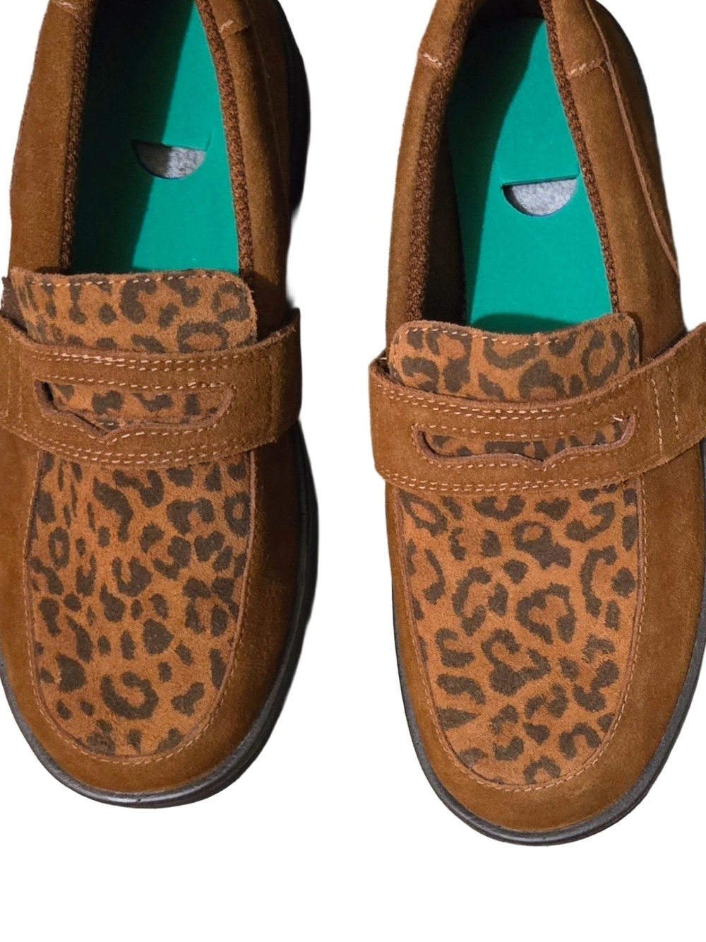 Orthofeet Women's Size 7 Brown Suede Leopard Print Loafers Comfort Hook & Loop